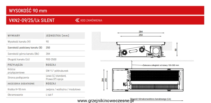 Verano VKN2 SILENT rysunek techniczny grzejnika z wentylatorem
