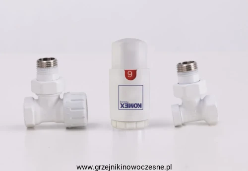 KOMEX - zestaw termostatyczny  kątowy - BIAŁY