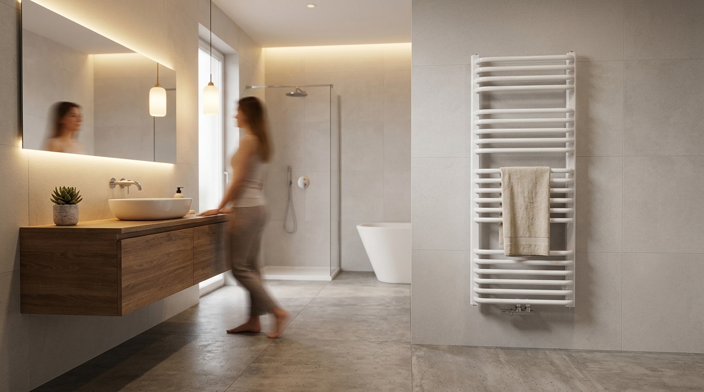 Grzejnik łazienkowy Komex GINA INVEST 1580x550 ( moc 1130 Wat ) - rozstaw przyłączy dolnych 500 mm - biały