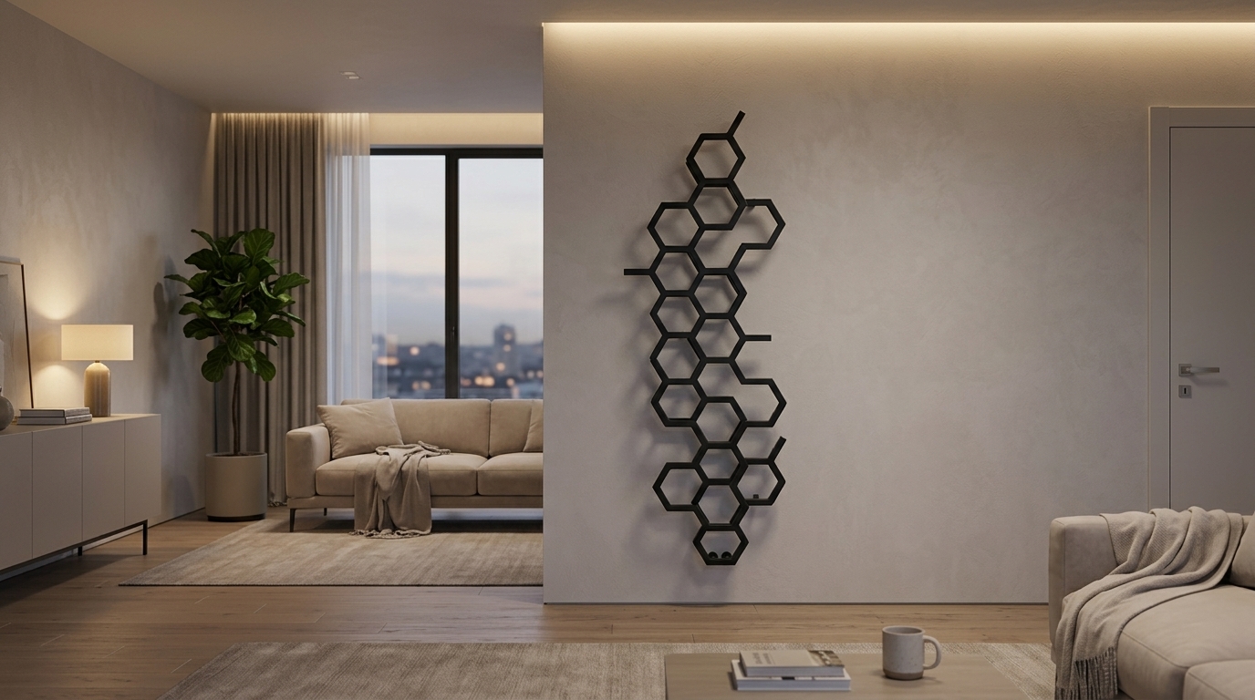 Grzejnik pionowy nowoczesny Terma HEX 1700x573 ( moc 500 W ) - CZARNY